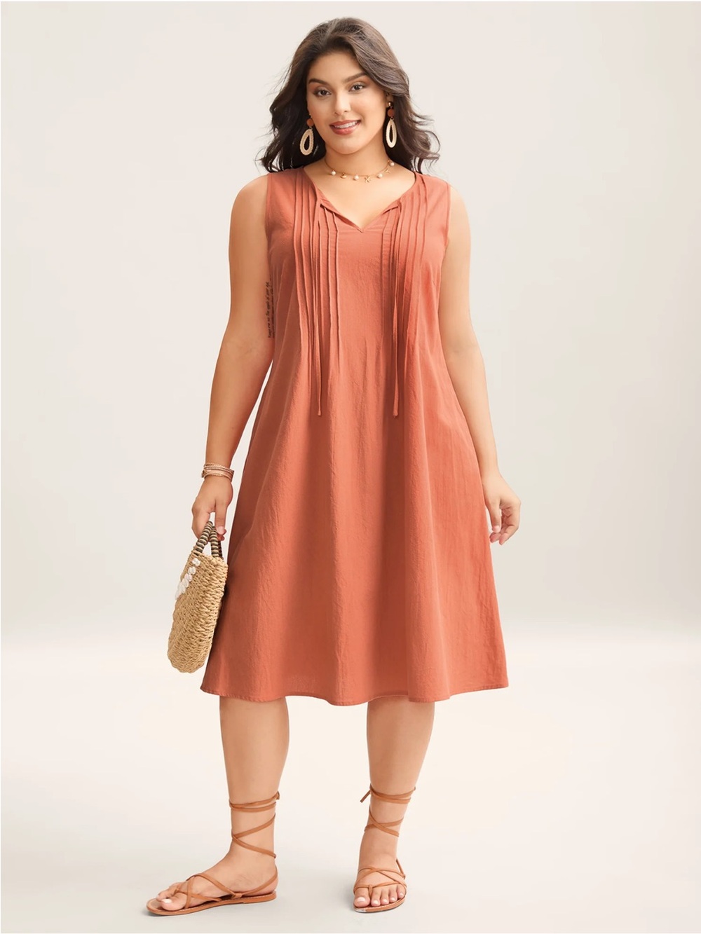 NWT BloomChic Cotton Toothpick Pleat Plain Midi Dress in Coral Size 10 $29.90